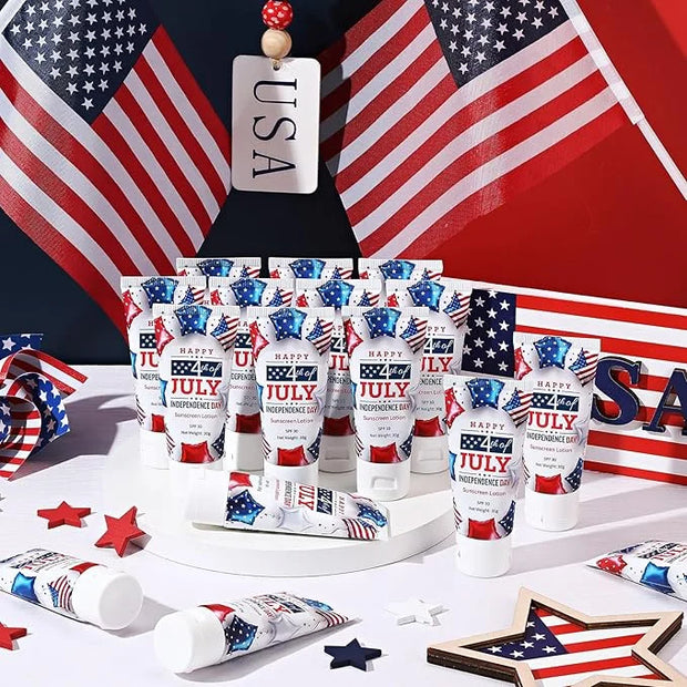 24 Pcs 4th of July Party Supplies Bulk Spf 30 Mini Sunscreen for Summer Independence Day Party 1oz Travel Size Thank You G...