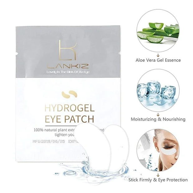 LANKIZ 100 Pairs Under Eye Gel Pads for Lash Extensions, 100% Natural Plant Extract, Collagen Hydrogel, Lint-Free, Moistur...