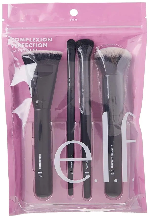 e.l.f. Complexion Perfection Brush Kit, 4-Piece Makeup Brush Set, Brushes For Foundations & Concealers, Vegan & Cruelty-Fr...