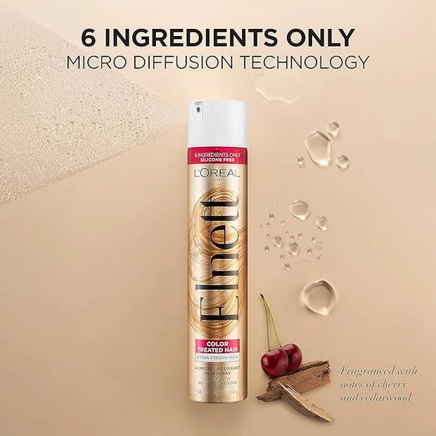 L'Oreal Paris Hair Care Elnett Satin Extra Strong Hold Hairspray For Color Treated Hair, Long Lasting Plus Humidity Resist...