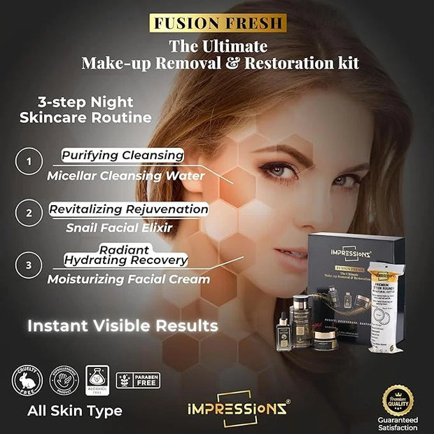 ImpressionZ 3-Step Skincare Set for Women | Micellar Water Makeup Remover, Snail Mucin Serum for Wrinkles, Hydrating Face ...