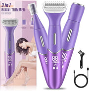 Bikini Trimmer for Women, 3 in 1 Painless Electric Razors for Women, Replaceable Lady Facial Razor & Eyebrow Trimmer, Rech...