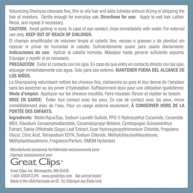 GREAT CLIPS Solutions Volumizing Shampoo, 10oz | Adds Volume, Thickness, & Bounce | For Fine, Thin, & Oily Hair | Every Da...