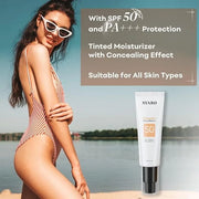 Tinted Face Sunscreen, SPF 50 Sunscreen for Face, Hydrating Sun Essence, Concealer Sunscreen, Lightweight Travel Size Agai...