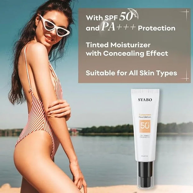 Tinted Face Sunscreen, SPF 50 Sunscreen for Face, Hydrating Sun Essence, Concealer Sunscreen, Lightweight Travel Size Agai...
