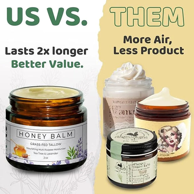 Tallow and Honey Balm, Organic Body Butter, Grass-Fed Beef Tallow for Skin, Soothing All-Natural Moisturizer for Body and ...
