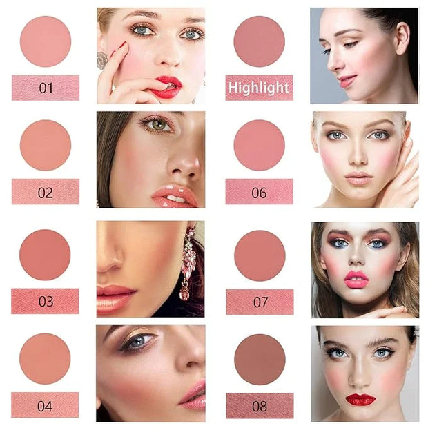 8 Colors Blush Palette, Matte Mineral Blush Powder Bright Shimmer Face Blush,Contour and Highlight Blush Palette,Professio...