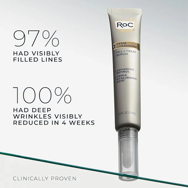 RoC Derm Correxion Fill + Treat Advanced Retinol Serum, Wrinkle Filler Treatment with Hyaluronic Acid for Crow's Feet, 11 ...