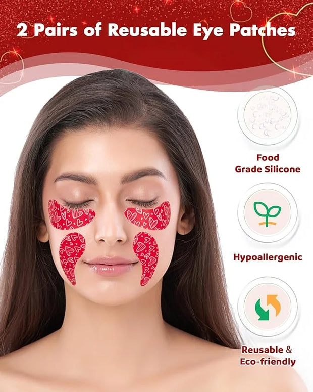 2 Pairs Reusable Under Eye Wrinkle Patches Silicone Mask, Plump Fine Lines & Wrinkles, with Metal Eye Cream Applicator, Ti...