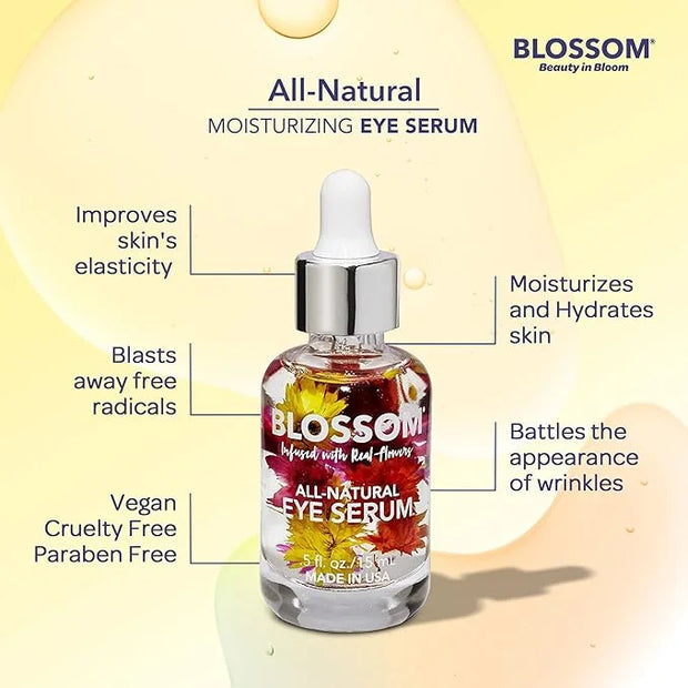 Blossom All Natural Eye Serum with Essential Oils, Organic Cruelty Free Moisturizing, Infused with Real Flowers, Made in U...