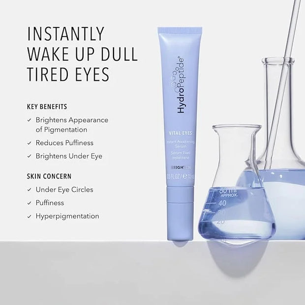 HydroPeptide Vital Eyes, Instant Awakening Serum, Cooling Rollerball Under Eye Moisturizer 0.3 Ounce - Product Image