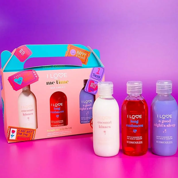 I LOVE Me Time Pamper Pack - Self Care Kit - At Home Spa Kit with Shower Gel and Body Souffle - Cherry, Lavender, and Coco...
