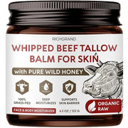 Beef Tallow for Skin - Whipped Grass-Fed Moisturizer with Wild Honey & Beeswax, Natural Face & Body Care, Deep Hydration, ...