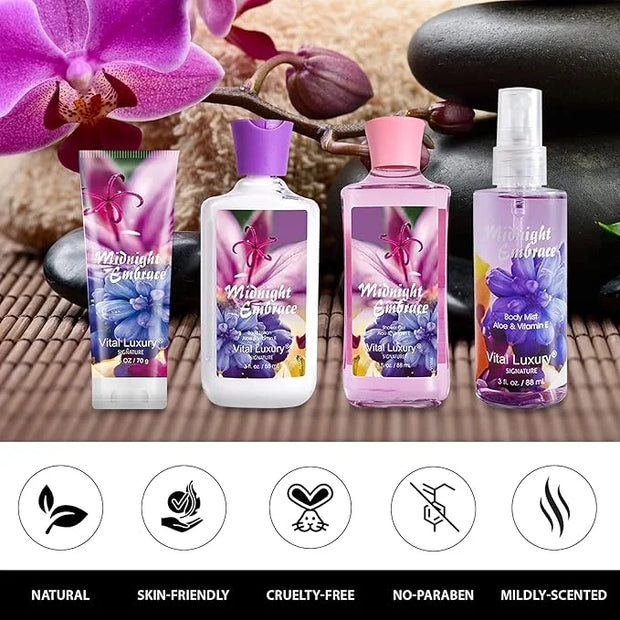 Midnight Embrace Bath & Body Kit, 3 Fl Oz, Ideal Skincare Gift Home Spa Set, Includes Body Lotion, Shower Gel, Body Cream,...