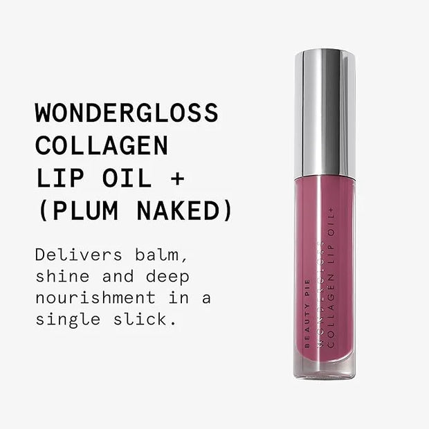 Beauty Pie Wondergloss Collagen Lip Oil + (Plum Naked) – Hydrating, Plumping, Non-Sticky Gloss with Collagen AC Micro-Vect...