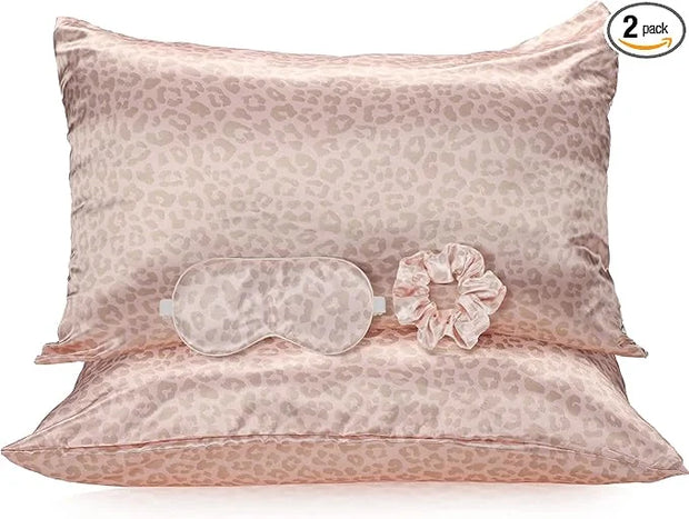 2 Pack Satin Pillowcase with Latent Zipper, Adjustable Satin Eye Mask for Sleeping and Satin Volume Scrunchie for Hair and...