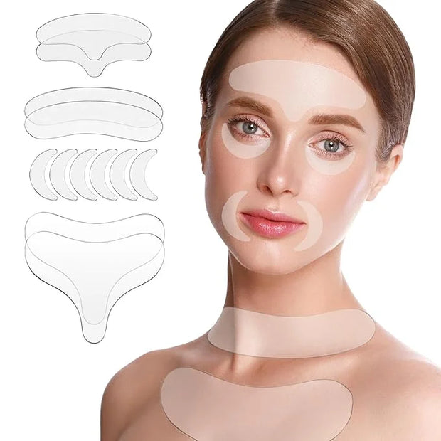12 Pcs Reusable Silicone Pads for Forehead, Chest & Eye, Anti Wrinkle Patches to Smooth Fine Lines, Chest Wrinkle Pads & A...