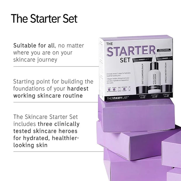 The INKEY List Starter Set, Oat Cleansing Balm, Hyaluronic Acid Serum & Omega Water Cream, Nourishing Skincare Set, Gentle...