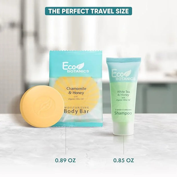 Eco Botanics Hotel Soaps & Toiletries Bulk Set | 1-Shoppe Amenities Kit for Hotels & Vacation Rentals | 0.85 oz Conditioni...