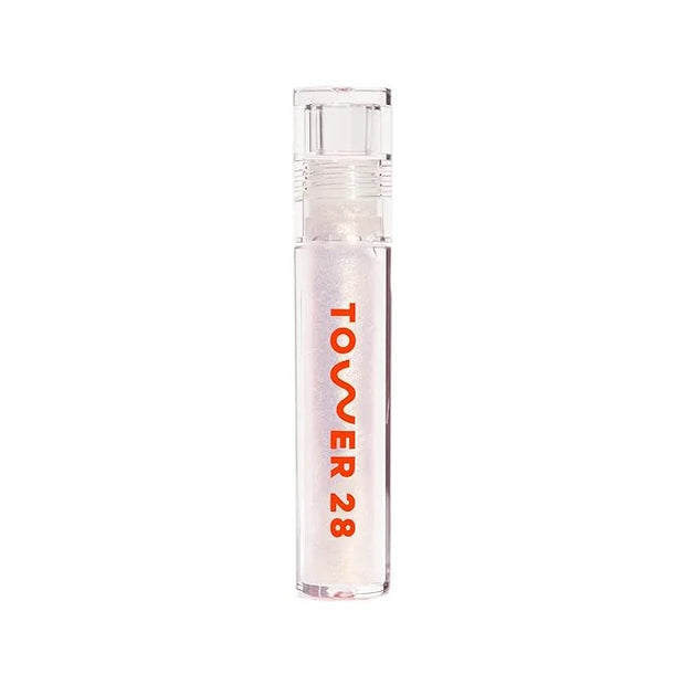 Tower 28 ShineOn Lip Jelly, MAGIC, Non-Sticky, Hydrating Vegan Lip Gloss in Clear with Gold Shimmer, Moisturizing Apricot ...