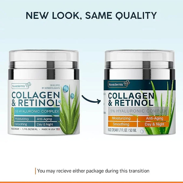NUVADERMIS Collagen & Retinol Face Moisturizer - Anti Aging & Anti Wrinkle - Sensitive Skin Safe Daily Hydrating Skin Care...
