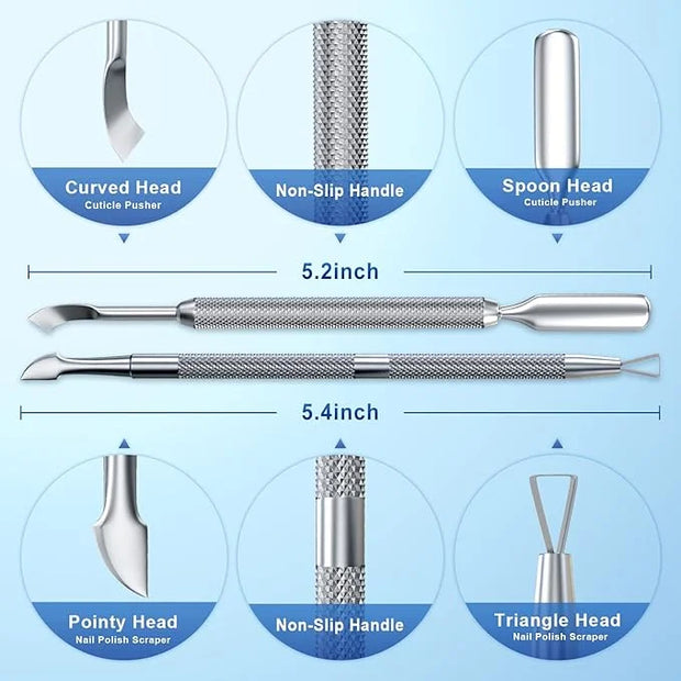 2PCS Metal Silver Cuticle Pusher