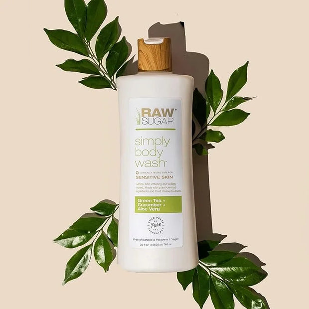 RAW SUGAR Simply Body Wash, (25 Fl Oz, Pack of 1) Bath Soap, Formulated without Sulfates & Parabens (Green Tea + Cucumber ...