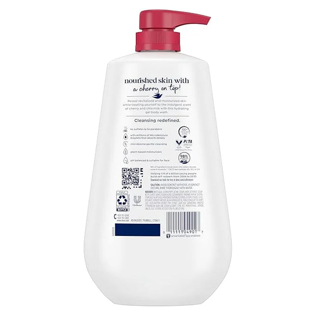 Dove Body Wash with Pump 3 Count Revitalizante Cherry & Chia Milk, for Renewed, Healthy Looking Skin,Moisturizing Gentle S...