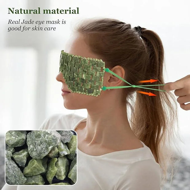Jade Eye Mask,Large Facial Cooling Mask with Green Ear Strings 100% Real Jade for Hot & Cold Therapy,Green Jade Facial Eye...