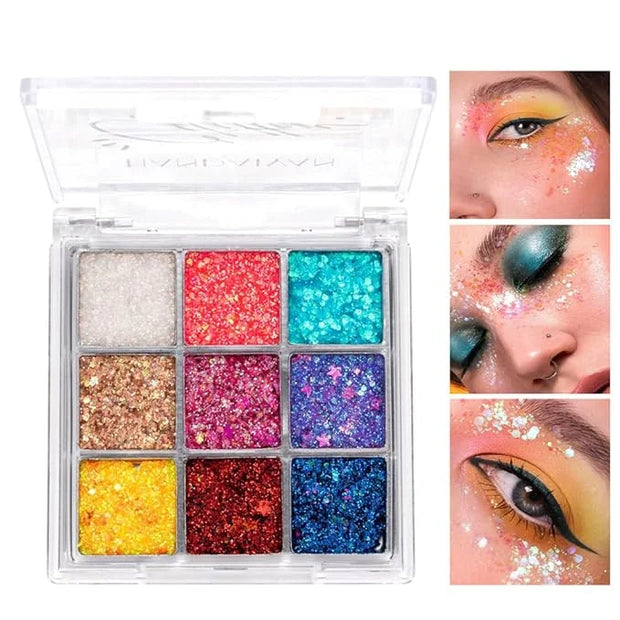 Glitter Eyeshadow Palette, Shimmer Purple Pink Blue Colorful Eyeshadow Palette, Lip Face Eye Glitter Makeup, Lasting Water...