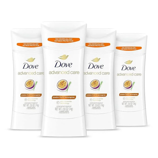 Dove Advanced Care Antiperspirant Deodorant Stick Passion Fruit & Lemongrass scent 4 Count Antiperspirant deodorant with P...