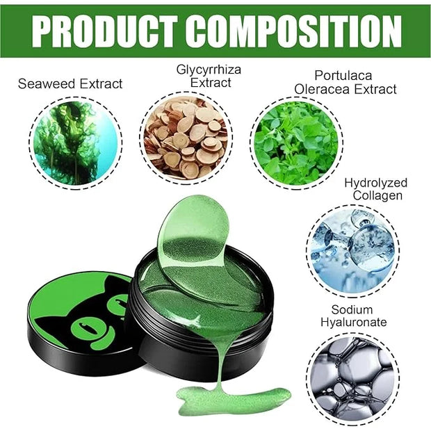 Seaweed Eye Mask, Under Eye Patches with Collagen and Hyaluronic Acid, Seaweed Tightening Eye Mask, Hydrating Green Eye Ge...