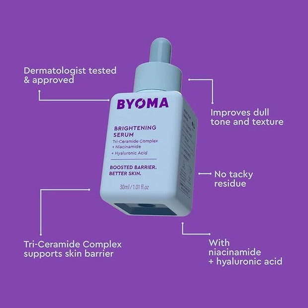 BYOMA Brightening Serum - Barrier Repair Serum - Brightening & Hydrating Face Serum with Hyaluronic Acid, Niacinamide & Ce...