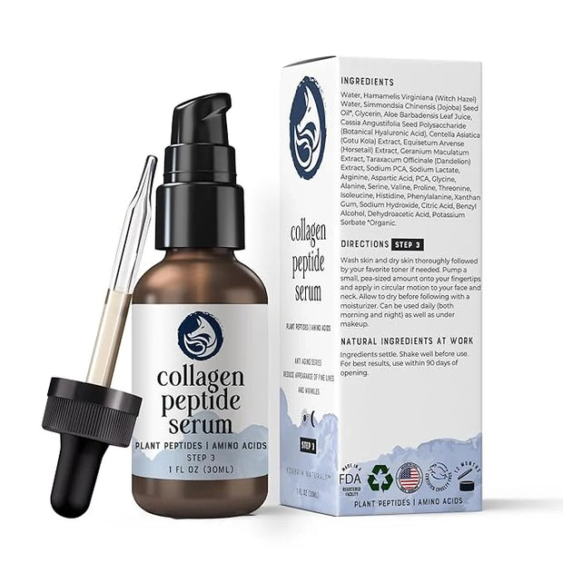 Peptides Serum for Face - Collagen Booster - Anti-Aging - Tighten Lift Hydrate & Plump All Skin Types, Reduce Fine Line & ...