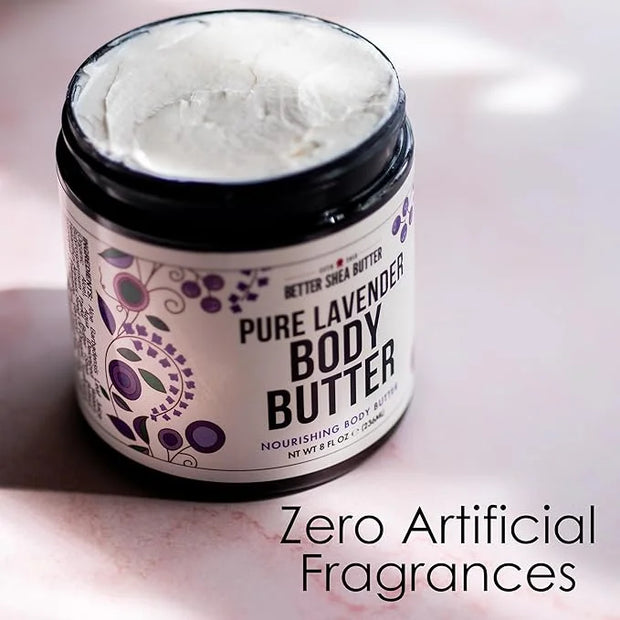 Lavender Body Butter with Shea Butter, Jojoba & Lavender Essential Oil - Natural Lotion for Women, Non-Greasy Moisturizer ...