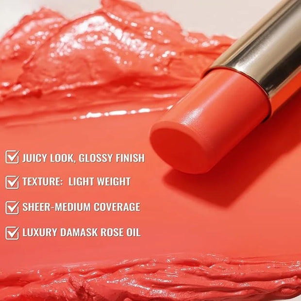 Oulac Moisturizing Shine Orange Red Lipstick for Women - 2 in 1 Orange Red Glossy Tinted Lip Balm, Hydrating Winter Lipsti...