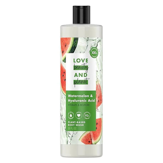 Love Beauty and Planet Plant-Based Body Wash Hydrate and Restore Skin Watermelon and Hyaluronic Acid Made with Plant-Based...