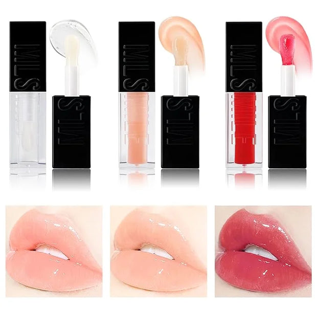 3PCS Hydrating Lip Glow Oil, Moisturizing Lip Oil Gloss,Plumping Lip Gloss,Natural Lip Plumper,No-Sticky Lip Gloss Lip Bal...