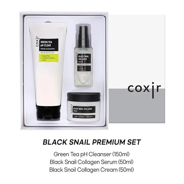 coxir BLACK SNAIL GIFT SET | Birthday Gifts | Foam Cleanser+Serum+Cream | Black Rice, Snail Mucin, Collagen, Peptide | Fir...