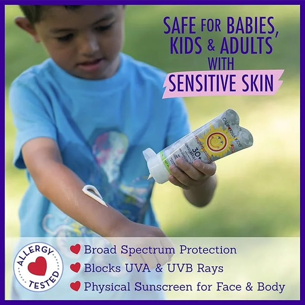 California Kids Super Sensitive SPF 30+ Sunscreen Lotion | Broad Spectrum | Titanium Dioxide | Unscented Hypoallergenic Mi...