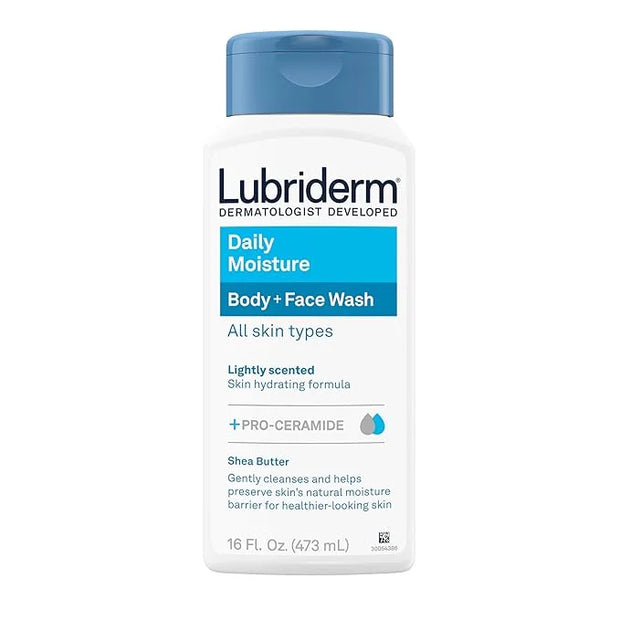 Lubriderm Daily Moisture Body + Face Wash, Hydrating Body Wash + Moisturizing Facial Cleanser with Pro-Ceramide & Shea But...