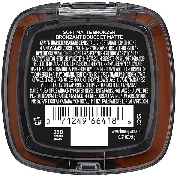 L'Oreal Paris Infallible Up to 24H Fresh Wear Soft Matte Longwear Bronzer. Waterproof, heatproof, Transfer, humidity and s...