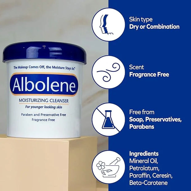Albolene Face Moisturizer and Makeup Remover, Facial Cleanser and Cleansing Balm, Beta Carotene Fragrance Free Cream, 12 o...
