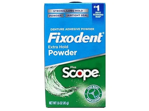 Fixodent Denture Adhesive Powder, Extra Strong, Plus Scope, Strong, Long Hold Powder, Airtight Seal, 1.6 OZ, Pack of 3 - P...