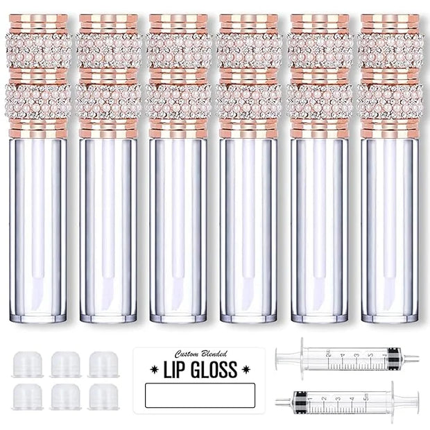 AMORIX 6pcs Lip Gloss Tubes with Wand 5ml Empty LipGloss Containers Pearl Diamond Lipgloss Bottles Crystal Lip Gloss Suppl...