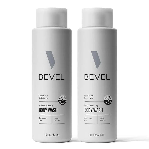 Bevel Moisturizing Body Wash for Men - Supreme Oak Scent with Shea Butter, Vitamin B, and Coconut Oil, 16 Oz (Pack of 2)(P...