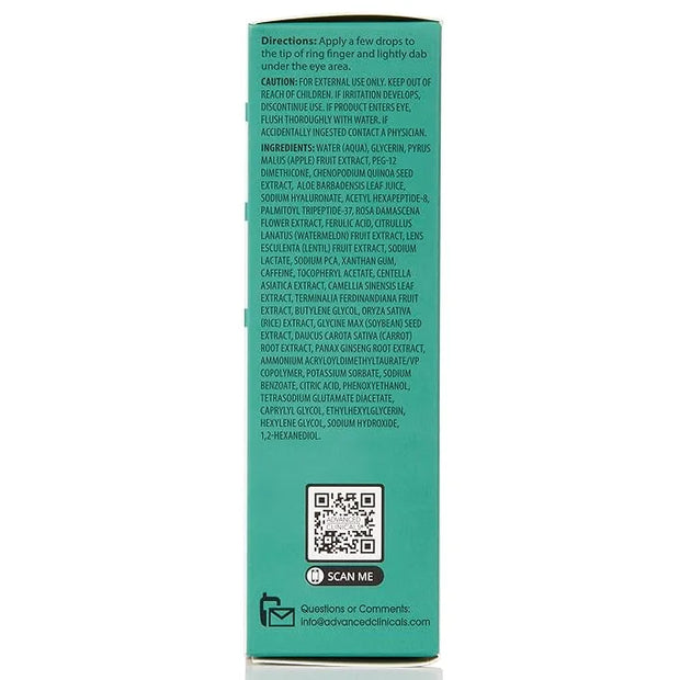 Advanced Clinicals Puffy Eye Under Eye Serum | Visible Anti Aging Brightening Vitamin C + Caffeine Serum Helps Improve Loo...