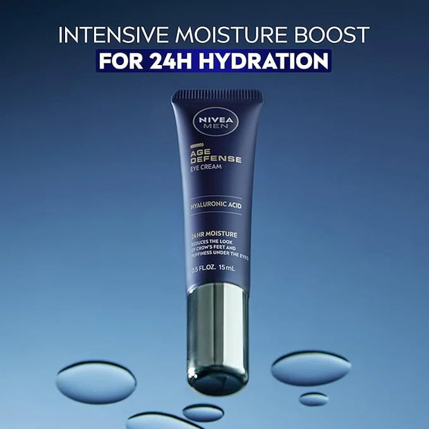 NIVEA Men Age Defense Eye Cream with Hyaluronic Acid, Skin Care Gifts for Dad, 24-Hour Hydrating Under Eye Cream for Men H...