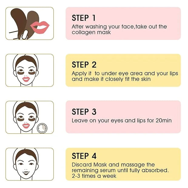 Adofect 40 Pairs Under Eye Patches and Lip Mask 24K Gold Eye Mask for Puffy Eyes Collagen Lip Masks and Crystal Eye Mask R...