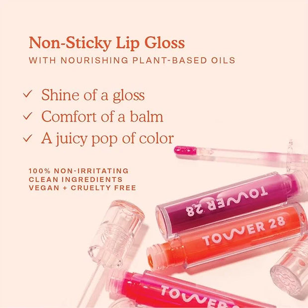 Tower 28 ShineOn Milky Lip Jelly, CASHEW, Non-Sticky, Hydrating Vegan Lip Gloss in Milky Rosy Brown, Apricot and Raspberry...